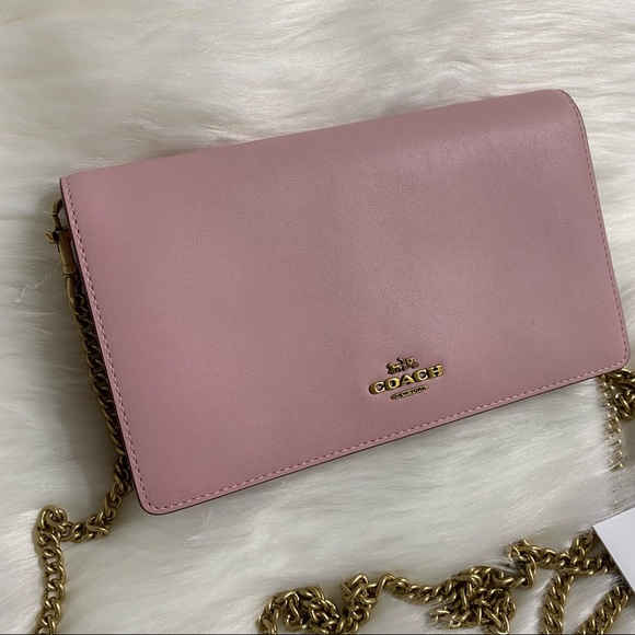 Coach Callie Blossom Pink Leather Foldover Chain Clutch Bag 68032 - Picture 2 of 8